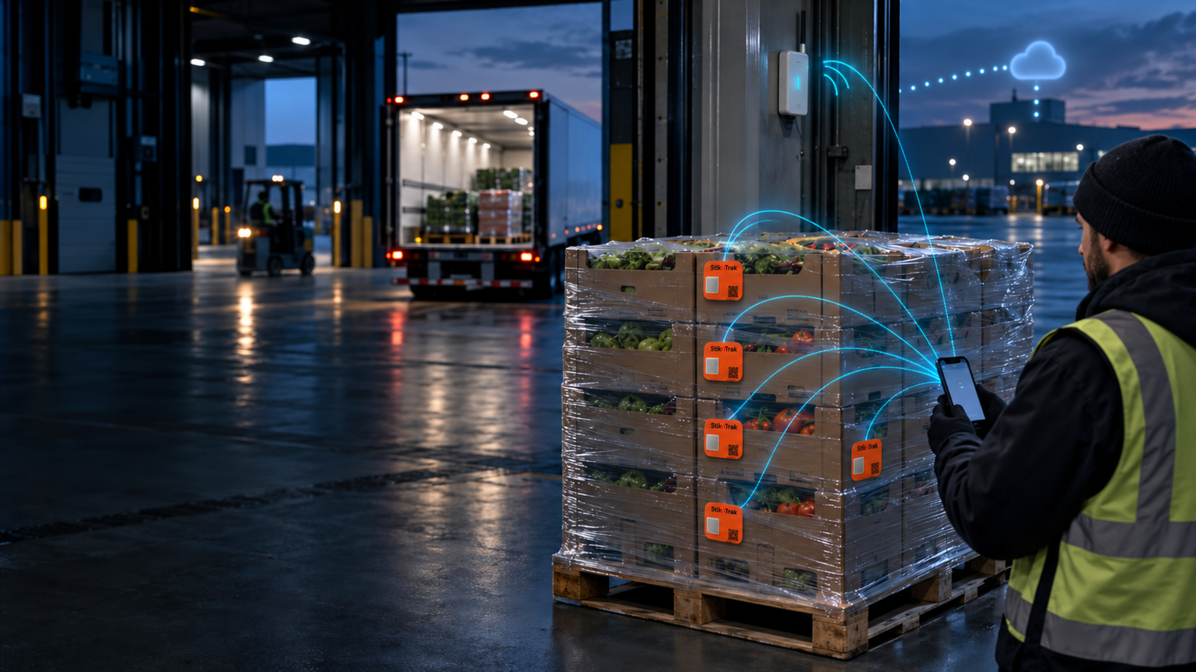 StiknTrak sensors communicating by BLE with a mobile and fixed gateway