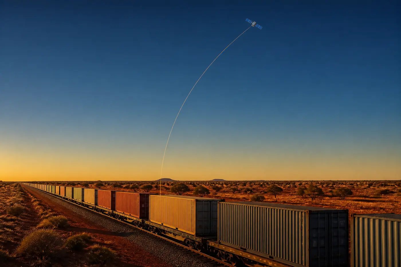 Intermodal freight train connected through emerging satellite coverage