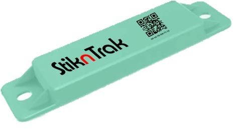 Custom returnable transport item beacon, slim mint tag with screw holes and QR code
