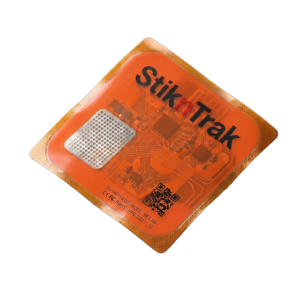 SNT-UF101 with orange PET cover showing the BLE module, RFID antenna, and circuit traces visible through the label